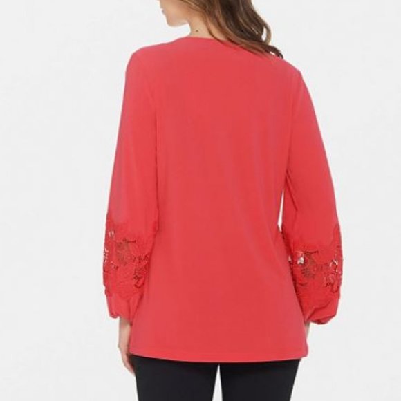 Dennis Basso Caviar Tunic w/ Lace Trimmed Sleeves - Picture 2 of 4